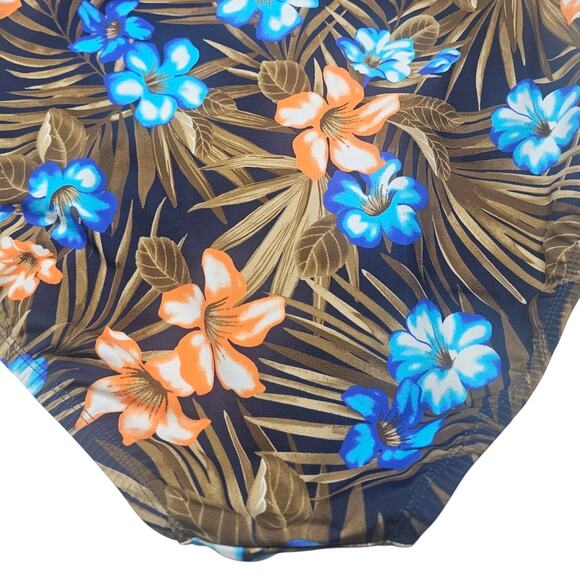 Lands' End SlenderSuit Wrap One Piece Swimsuit Deep Sea Navy Tropic Palm Size 12 - Picture 6 of 8